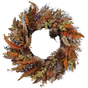 Berry, Pine Cone & Fall Leaves Wreath 24" Fall Mix | Pioneer Wholesale Wreaths