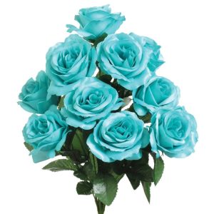 Colorfast "Kylie" Open Rose Bush x12, 17" Aqua | Pioneer Wholesale Colorfast Flowers