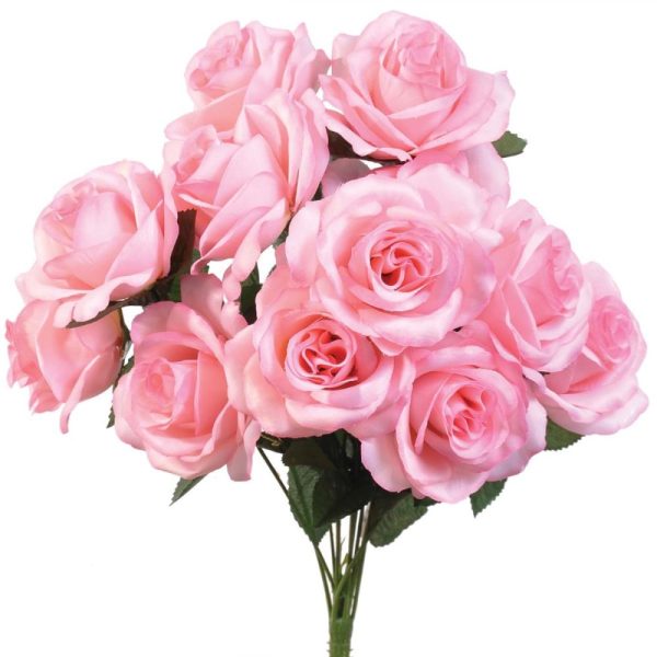 Colorfast "Kylie" Open Rose Bush x12, 17" Baby Pink | Pioneer Wholesale Colorfast Flowers