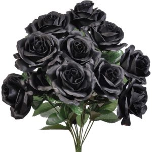 Colorfast "Kylie" Open Rose Bush x12, 17" Black | Pioneer Wholesale Colorfast Flowers