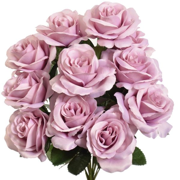 Colorfast "Kylie" Open Rose Bush x12, 17" Dusty Lavender | Pioneer Wholesale Colorfast Flowers