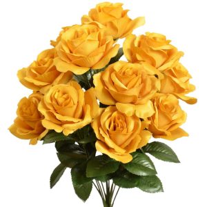 Colorfast "Kylie" Open Rose Bush x12, 17" Mustard | Pioneer Wholesale Colorfast Flowers