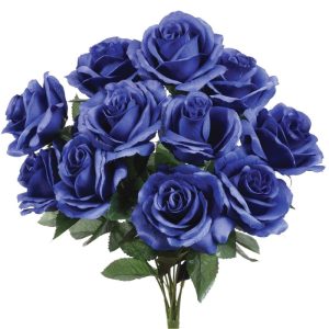 Colorfast "Kylie" Open Rose Bush x12, 17" Royal Blue | Pioneer Wholesale Colorfast Flowers