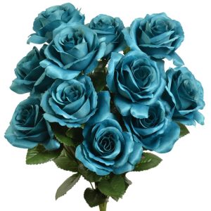 Colorfast "Kylie" Open Rose Bush x12, 17" Teal | Pioneer Wholesale Colorfast Flowers