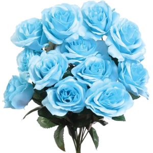 Colorfast "Kylie" Open Rose Bush x12, 17" Turquoise 3 | Pioneer Wholesale Colorfast Flowers