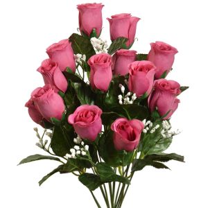 Colorfast "Lillian" Rosebud Bush w/Gypsophila x14, 18" Berry | Pioneer Wholesale Colorfast Flowers