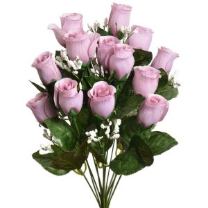 Colorfast "Lillian" Rosebud Bush w/Gypsophila x14, 18" Dusty Lavender | Pioneer Wholesale Single Variety Flower Bushes