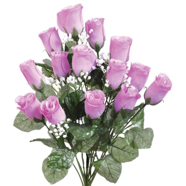 Colorfast "Lillian" Rosebud Bush w/Gypsophila x14, 18" Lavender | Pioneer Wholesale Colorfast Flowers