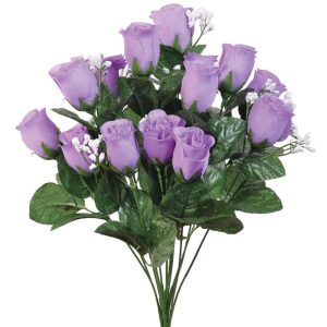 Colorfast "Lillian" Rosebud Bush w/Gypsophila x14, 18" Lilac | Pioneer Wholesale Colorfast Flowers