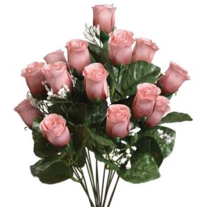 Colorfast "Lillian" Rosebud Bush w/Gypsophila x14, 18" Mauve | Pioneer Wholesale Colorfast Flowers