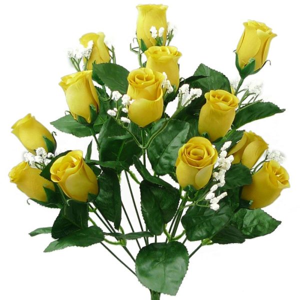 Colorfast "Lillian" Rosebud Bush w/Gypsophila x14, 18" Mustard | Pioneer Wholesale Single Variety Flower Bushes