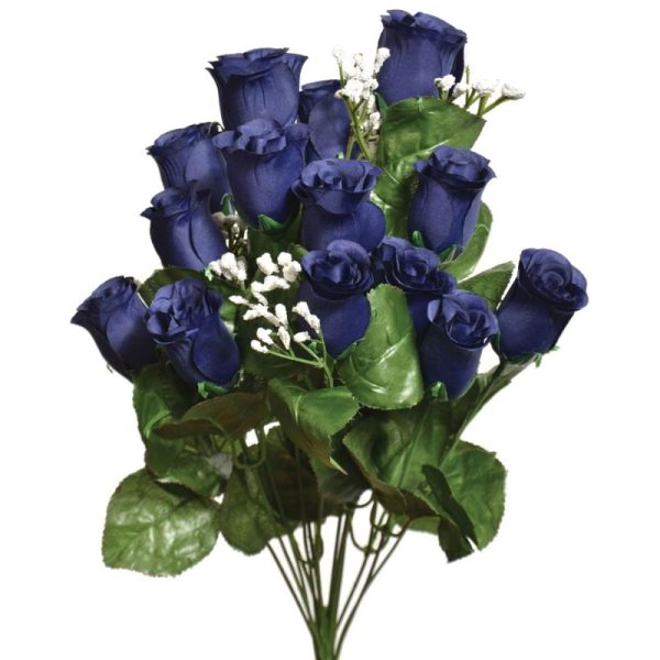 Colorfast "Lillian" Rosebud Bush w/Gypsophila x14, 18" Navy | Pioneer Wholesale Colorfast Flowers