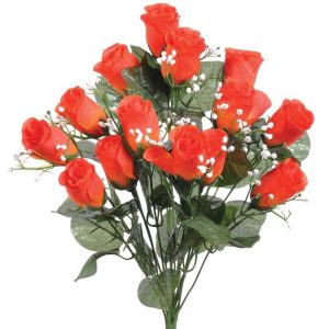 Colorfast "Lillian" Rosebud Bush w/Gypsophila x14, 18" Orange | Pioneer Wholesale Colorfast Flowers