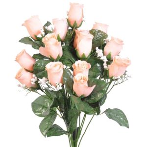 Colorfast "Lillian" Rosebud Bush w/Gypsophila x14, 18" Peach | Pioneer Wholesale Colorfast Flowers