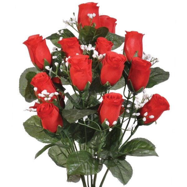 Colorfast "Lillian" Rosebud Bush w/Gypsophila x14, 18" Red | Pioneer Wholesale Colorfast Flowers