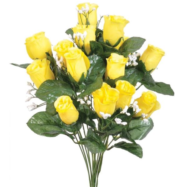 Colorfast "Lillian" Rosebud Bush w/Gypsophila x14, 18" Yellow | Pioneer Wholesale Colorfast Flowers