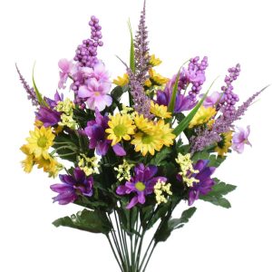 Colorfast Mixed Daisy Bush x14, 20" Purple/Yellow | Pioneer Wholesale Colorfast Flowers