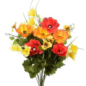 Colorfast Mixed Poppy & Daffodil Bush x14, 21" Orange/Yellow/Red | Pioneer Wholesale Everyday Mixed Flower Bushes