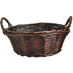 Deep Round Willow Basket w/Side Handles & Liner 14” – Brown Stained Brown Stained | Pioneer Wholesale Full Willow