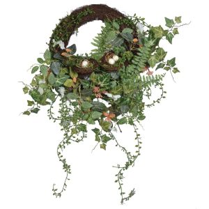 Fittonia, Ivy, Blossom & Bird’s Nest Wreath 22" Green | Pioneer Wholesale Wreaths