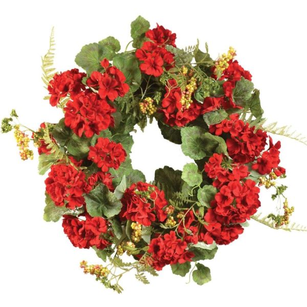 Geranium Wreath 22" Red | Pioneer Wholesale Flower Wreaths