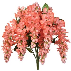 Hanging Wisteria Bush x9, 19" Coral | Pioneer Wholesale Hanging Flower Bushes