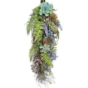 Lavender, Succulent & Fern Drop 30×13" Lavender/Green | Pioneer Wholesale Succulents