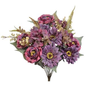 Mixed Camellia & Gerbera Bush x12, 18" Purple | Pioneer Wholesale Everyday Mixed Flower Bushes