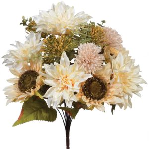 Mixed Dahlia & Sunflower Bush x12, 19" Beige | Pioneer Wholesale Everyday Mixed Flower Bushes