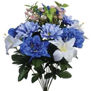 Mixed Dahlia & Zinnia Bush x14, 20" Blue/Cream | Pioneer Wholesale Monument Bushes