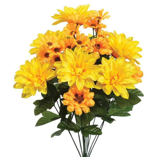 Mixed Dahlia & Daisy Bush x14, 21" Gold/Yellow | Pioneer Wholesale Everyday Mixed Flower Bushes