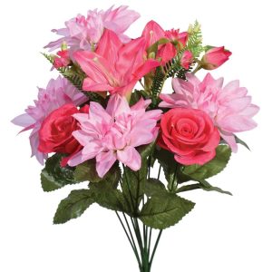 Mixed Dahlia, Lily & Rose Bush x13, 16" Pink | Pioneer Wholesale Everyday Mixed Flower Bushes