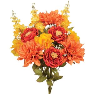 Mixed Dahlia & Ranunculus Bush x12, 22" Orange/Yellow | Pioneer Wholesale Everyday Mixed Flower Bushes