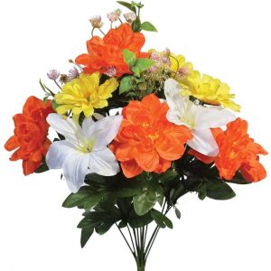 Mixed Dahlia & Zinnia Bush x14, 20" Orange/Yellow/Cream | Pioneer Wholesale Monument Bushes