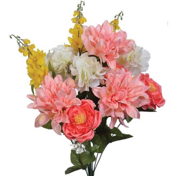 Mixed Dahlia, Ranunculus, Delphinium & Hydrangea Bush x12, 22" | Pioneer Wholesale Monument Bushes