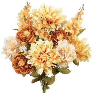 Mixed Dahlia & Ranunculus Bush x12, 22" Two-Tone Beige | Pioneer Wholesale Everyday Mixed Flower Bushes