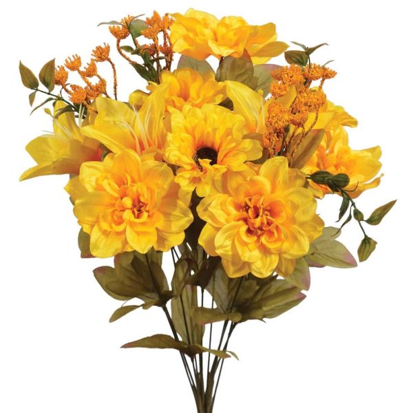 Mixed Dahlia, Zinnia & Lily Bush x14, 20" Gold/Yellow | Pioneer Wholesale Everyday Mixed Flower Bushes