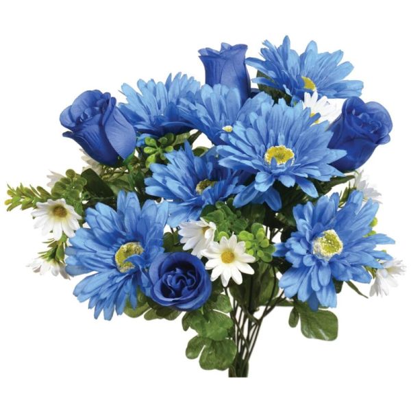 Mixed Daisy & Rosebud Bush x18, 18" Blue | Pioneer Wholesale Everyday Mixed Flower Bushes