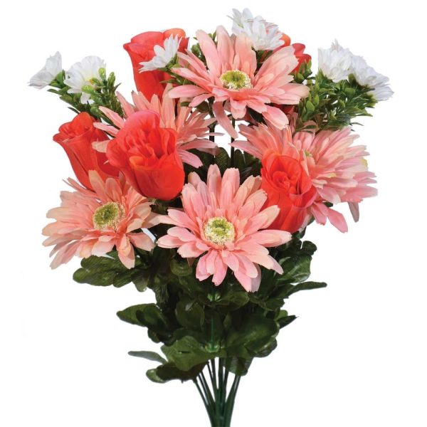 Mixed Daisy & Rosebud Bush x18, 18" Coral/Peach | Pioneer Wholesale Monument Bushes