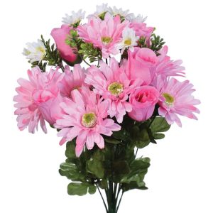 Mixed Daisy & Rosebud Bush x18, 18" Pink | Pioneer Wholesale Monument Bushes