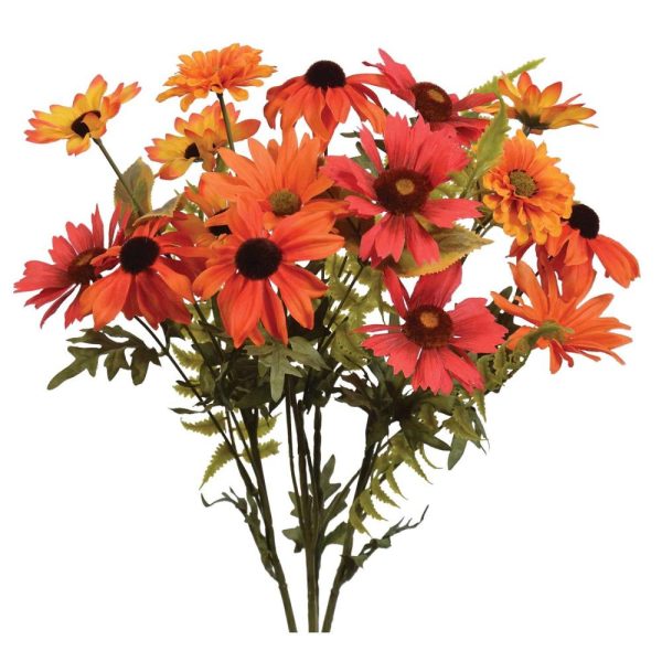 Mixed Daisy, Zinnia & Wheel Flower Bush x4, 17" Red/Orange/Yellow | Pioneer Wholesale Premium Mixed Flower Bushes