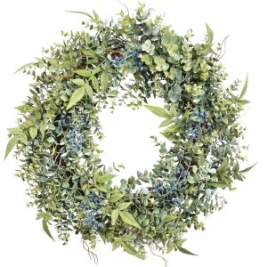 Mixed Eucalyptus & Berries Wreath 22" Two-Tone Green | Pioneer Wholesale Wreaths