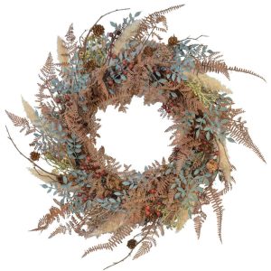 Mixed Fern & Berries Wreath 24" Brown/Burgundy | Pioneer Wholesale Wreaths