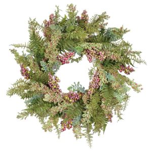 Mixed Fern & Berries Wreath 24" Green | Pioneer Wholesale Wreaths