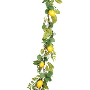 Mixed Foliage & Lemon Garland 5′ – Green/Yellow Green/Yellow | Pioneer Wholesale Fruit Decor