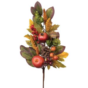 Mixed Foliage, Pomegranate, Apple & Berries Spray 28" Burgundy/Green | Pioneer Wholesale Fruit Decor