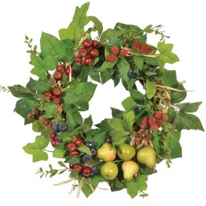 Mixed Fruit & Berries Wreath 24" Green/Red/Blue | Pioneer Wholesale Fruit Decor