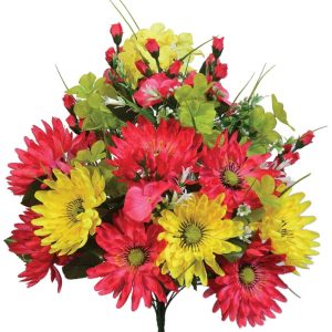 Mixed Gerbera Daisy & Hydrangea Bush x22, 21" Beauty/Yellow/Green | Pioneer Wholesale Everyday Mixed Flower Bushes