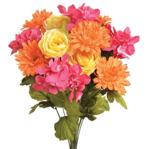 Mixed Gerbera, Ranunculus & Hydrangea Bush x13, 19" Summer Bright | Pioneer Wholesale Everyday Mixed Flower Bushes