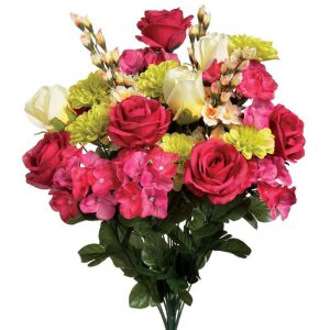 Mixed Hydrangea, Zinnia, Rose & Delphinium Bush x24, 28" Beauty/Green | Pioneer Wholesale Everyday Mixed Flower Bushes